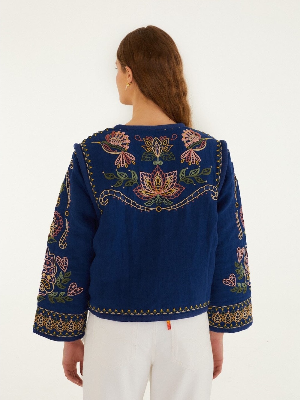 FARM RIO Blue Embroidered Pockets Richelieu Jacket - Picture 3 of 4